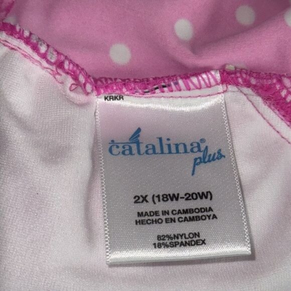 Pink Polka Dot Tankini Swim Top CATALINA Plus Size 2X 18W-20W Adjustable Straps - Picture 4 of 7